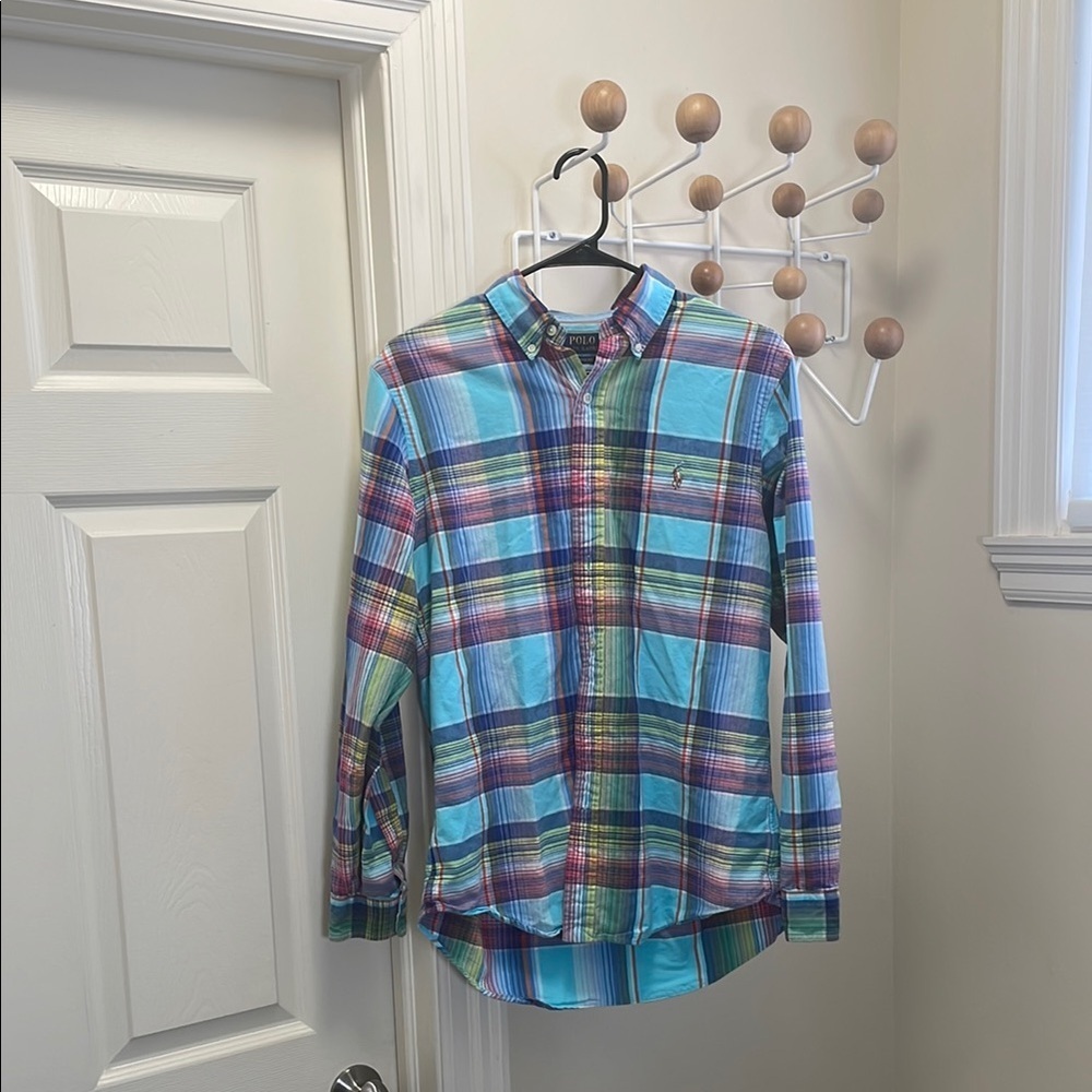 Ralph Lauren Classic Button Down Plaid Long Sleeve Shirt - Blue / Red - M